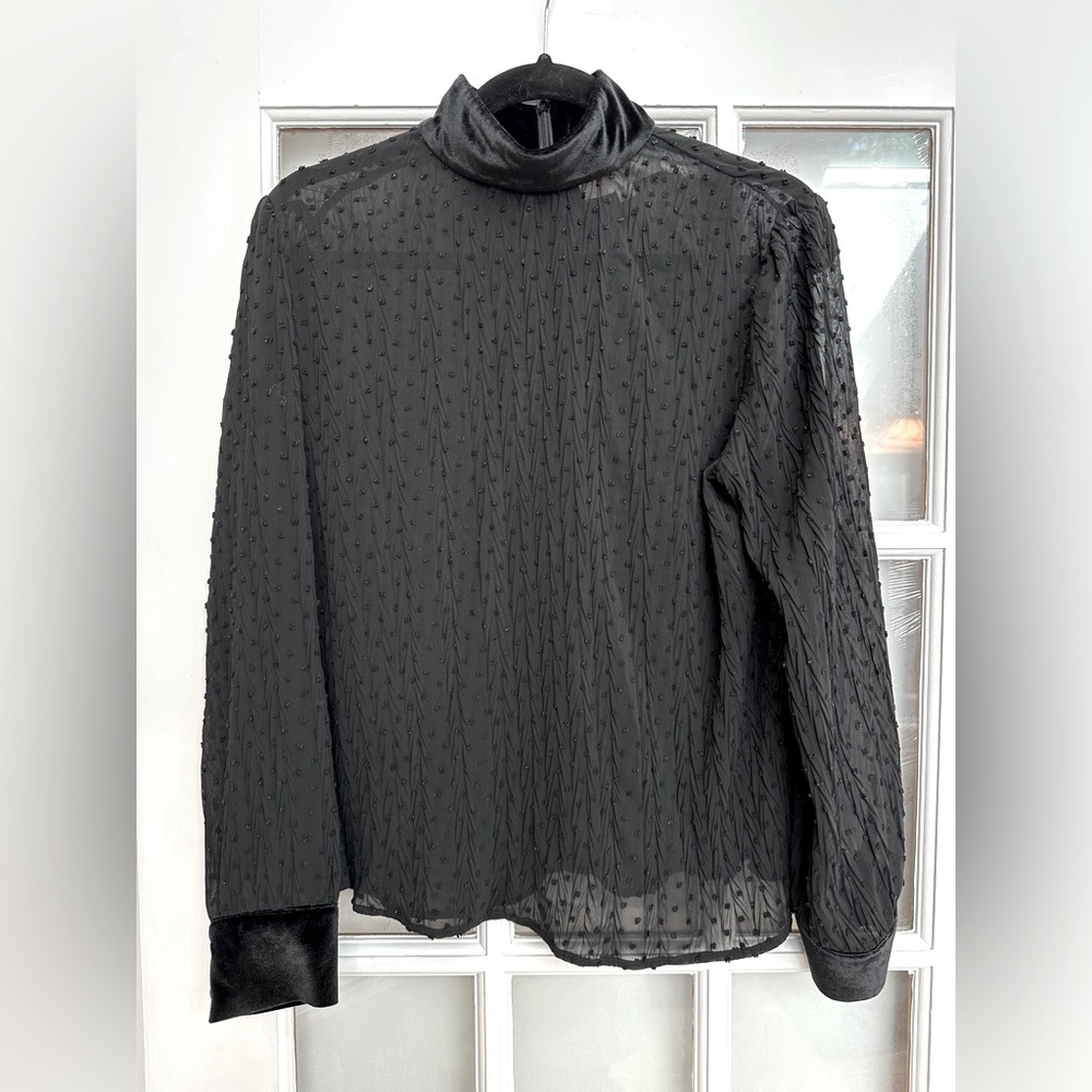 Mare Mare Women’s Hunt Velvet Sheer Polka Dot Blouse Black Size Medium M